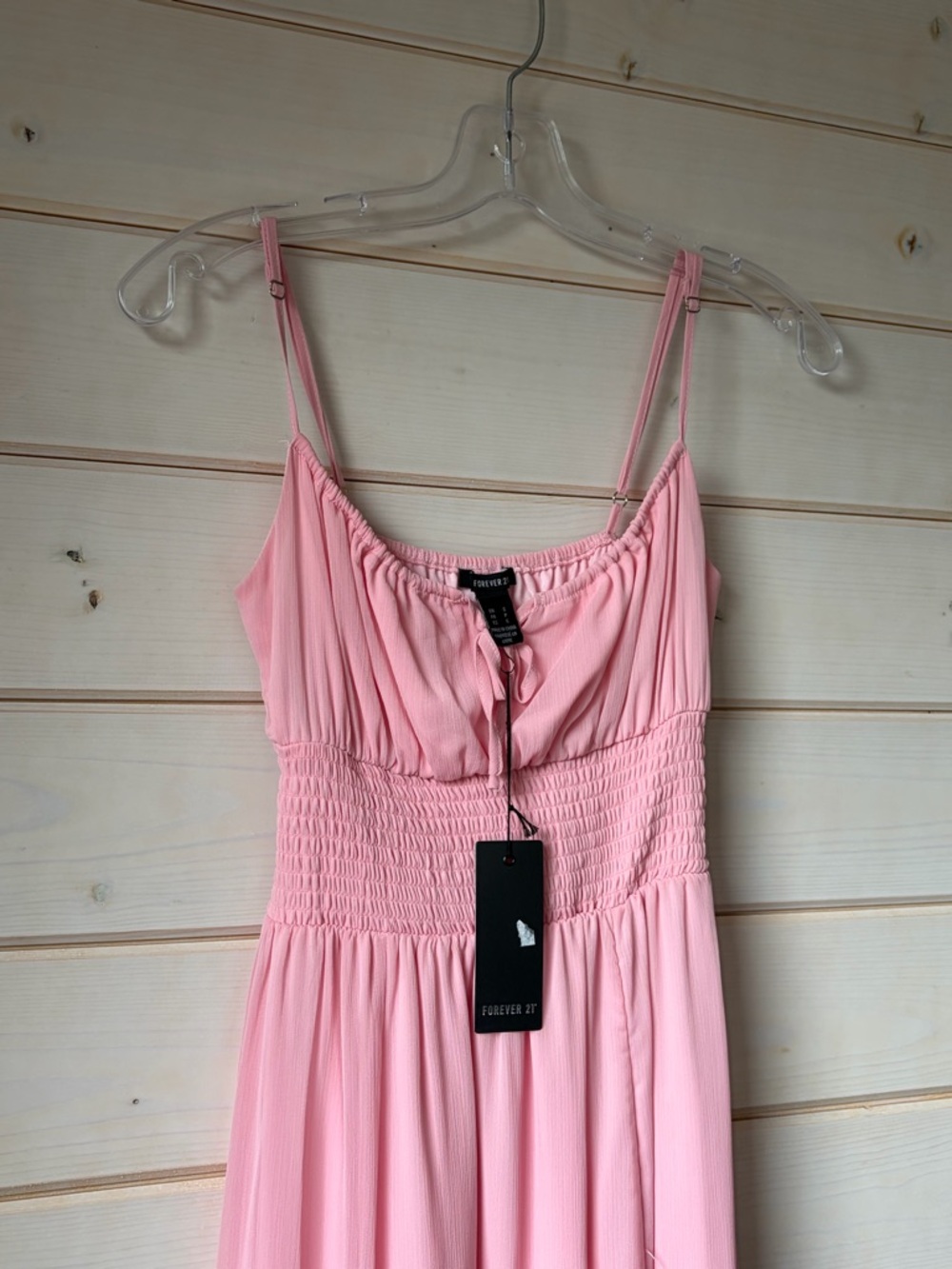 Forever 21 Pink Smocked Midi Dress with Spaghetti Straps